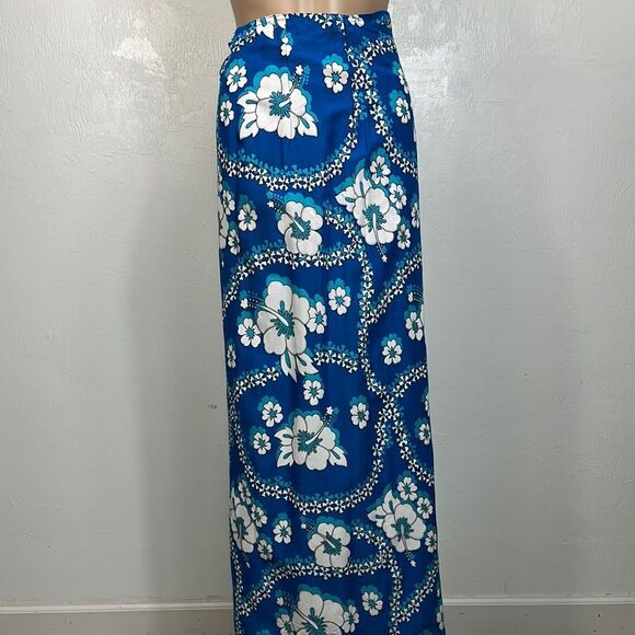 Rayon Floral Print Blue And White Wrap Maxi Skirt One Size - Picture 1 of 7